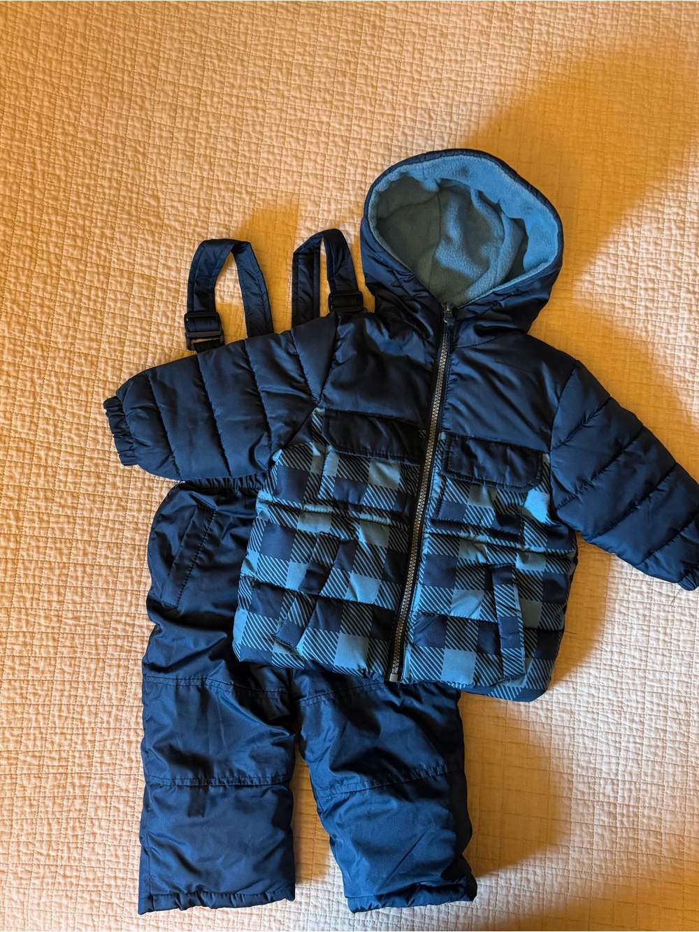 Baby Boys’ 12M Winter Snowsuit – Navy Blue & Plaid